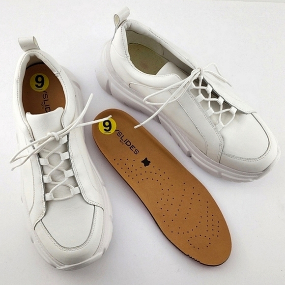 J/SLIDES Women's Knockout Sneakers White Leather Platform Chunky Y2K Size  9M - Picture 14 of 14